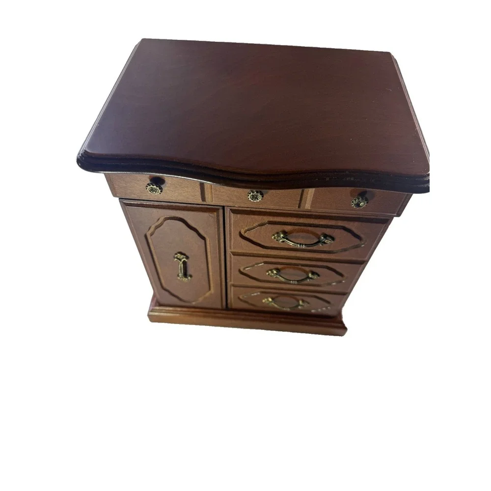 Vintage Wooden Jewelry Armoire Chest Box Taiwan Brass Hardware Multi Drawer 11